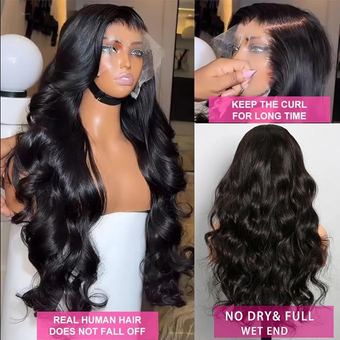 Body Wave Human Hair Wig 200 Density Hd Lace Front Wigs Human Hair Pre Plucked Bleached Tiny Knots Wigs For Women 13x6 Lace Frontal Wigs Human Hair 12A Soft Natural Black Wig 22inch