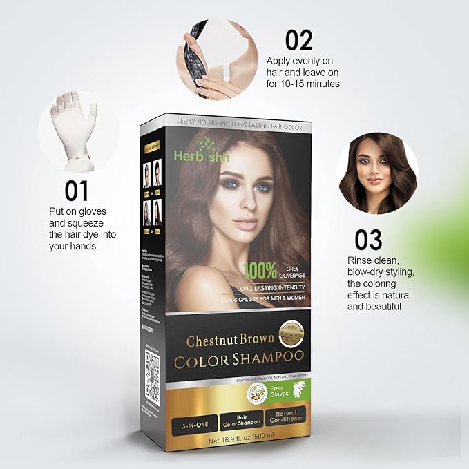 Herbishh Hair Color Shampoo for Gray Hair – Natural Hair Dye Shampoo – Colors Hair in Minutes – Lasts Up To 3-4 Weeks – 500 Ml – 3-In-1 Hair Color – Ammonia-Free | Herbishh (Chestnut Brown)