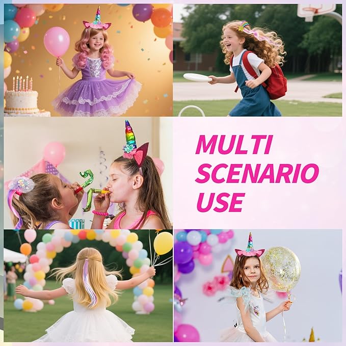 Jomi & Jolly 6 PCS Hair Accessories Set for Girls, Little Girl Colored Hair Tinsel Clips in Extensions, Princess Dress up Wigs, Cute Gifts and Costume Accessories for Little Princess (Unicorn)