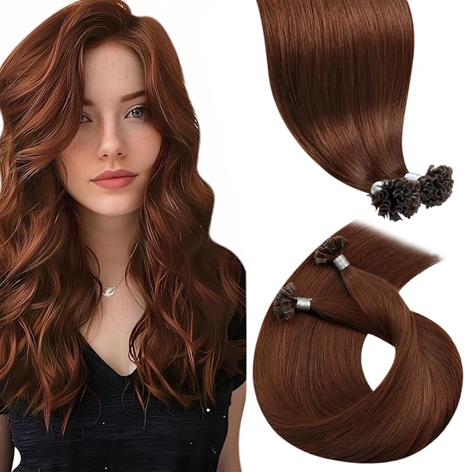 LaaVoo K Tip Hair Extensions Real Human Hair Auburn U Tip Hair Extensions Human Hair Auburn 50g 50s 14 Inch