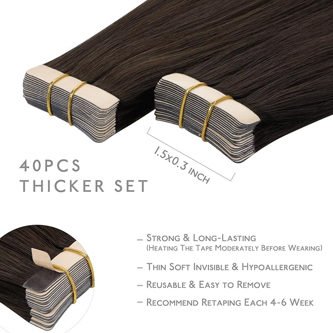 WENNALIFE Tape in Hair Extensions Human Hair, 40pcs 100g 24 inch Light Dark Brown Hair Extensions Real Human Hair Straight Tape in Extensions Invisible Human Hair Extensions Real Hair Extensions