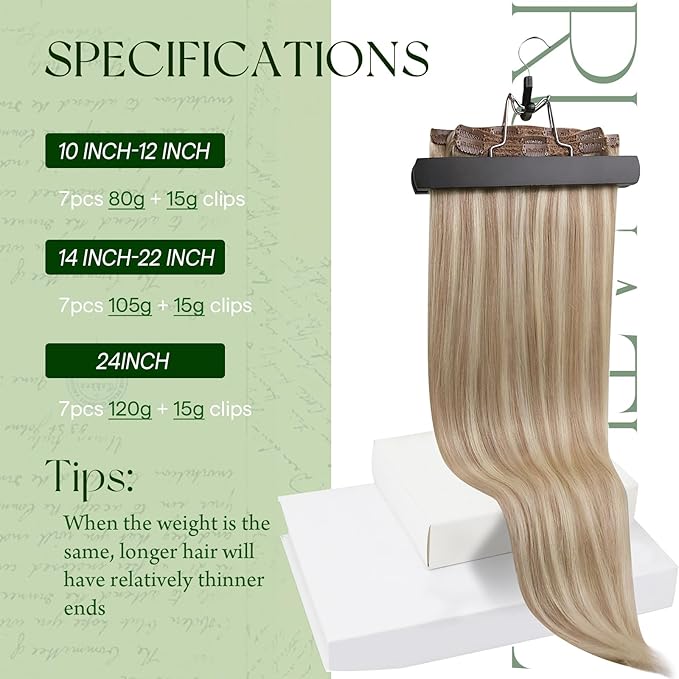 RUNATURE Blonde Clip in Hair Extensions Real Human Hair 22 Inch Real Hair Extensions Clip Ins Blonde Human Hair Clip in Extensions with Highlight #18P60 120g 7pcs