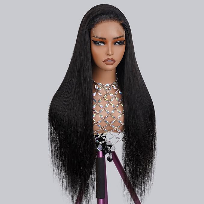 NESMON 5x5 Real SKINLIKE HD Lace Closure Wig, Straight 200% Density Wig 0.10mm Ultra-thin Swiss Lace Pre-plucked Bleached Small Knots Natural Black Human Hair Wigs for Women 28 Inch