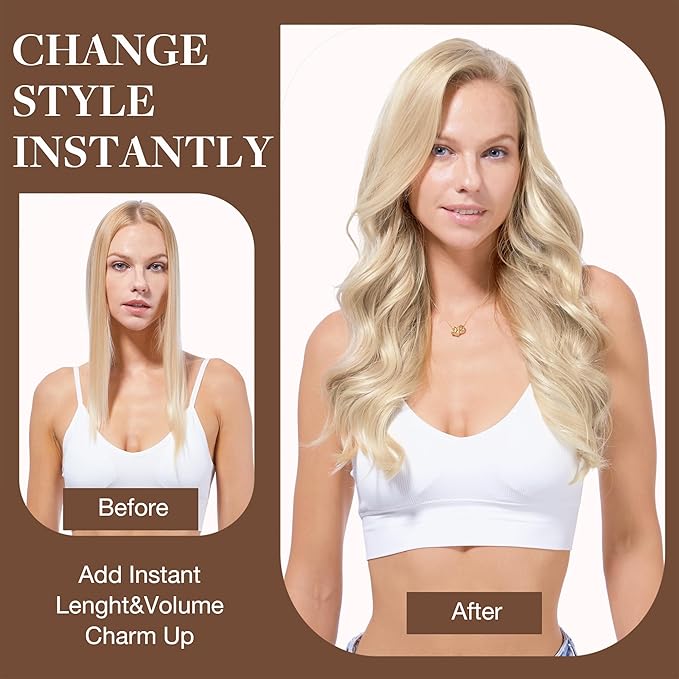 Googoo Blonde Clip in Hair Extensions Remy Human Hair Ombre Hair Extensions Clip in Hair Full Head Ombre Blonde Color 7PCS