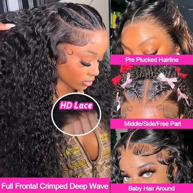 32 Inch Deep Wave Lace Front Wigs Human Hair 200 Density 13x6 HD Lace Front Wigs Human Hair Pre Plucked Brazilian Glueless Wigs Human Hair Curly Frontal Wigs For Women