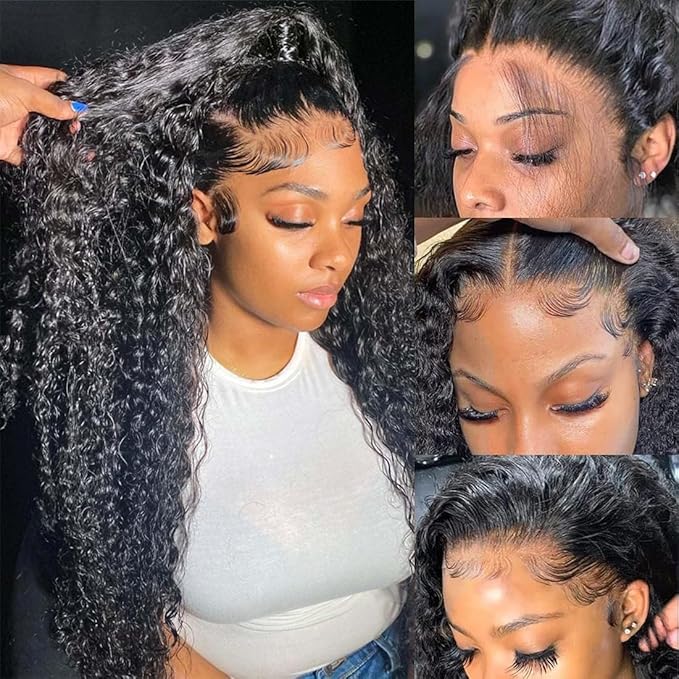 Hswpawk 13x6 Deep Wave Lace Front Wig Human Hair HD Transparent Pre Plucked 180% Density Glueless With Baby Hair Natural Hairline Deep Curly 32 Inch