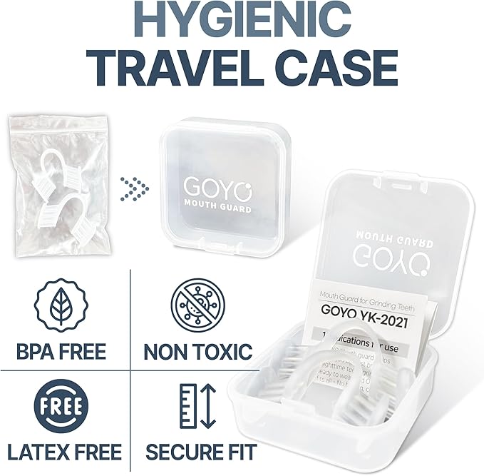 Mouth Guard for Grinding and Clenching Teeth at Night, Sleep Night Guard, Grinding Protection, Clenching Protection, Teeth Bruxism Mouth Piece with Travel Hygiene Case (2set) (1set)