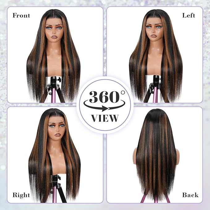 13X6 FULL SKINLIKE HD Lace Wig Straight 200 Density 0.10mm Ultra-thin Swiss Lace Pre Plucked Bleached Small Knots With Baby Hair 1B/30 Highlight Ombre Lace Front Wigs Human Hair for Women 22 Inch