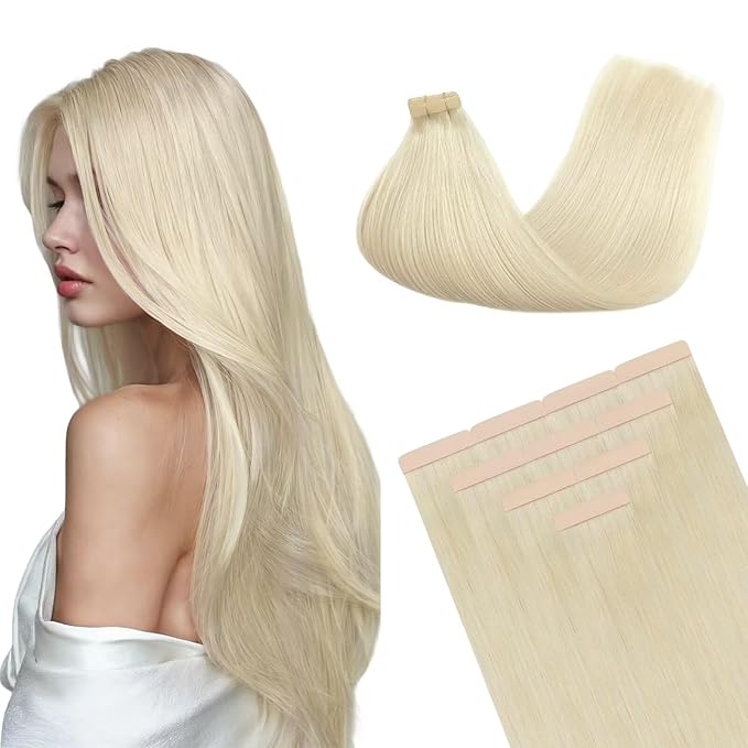 DOORES Tape in Hair Extensions Real Human Hair, Platinum Blonde 10 Inch 20g 10pcs, Blonde Hair Extensions Tape in Remy Hair Straight Hair for Women Skin Weft