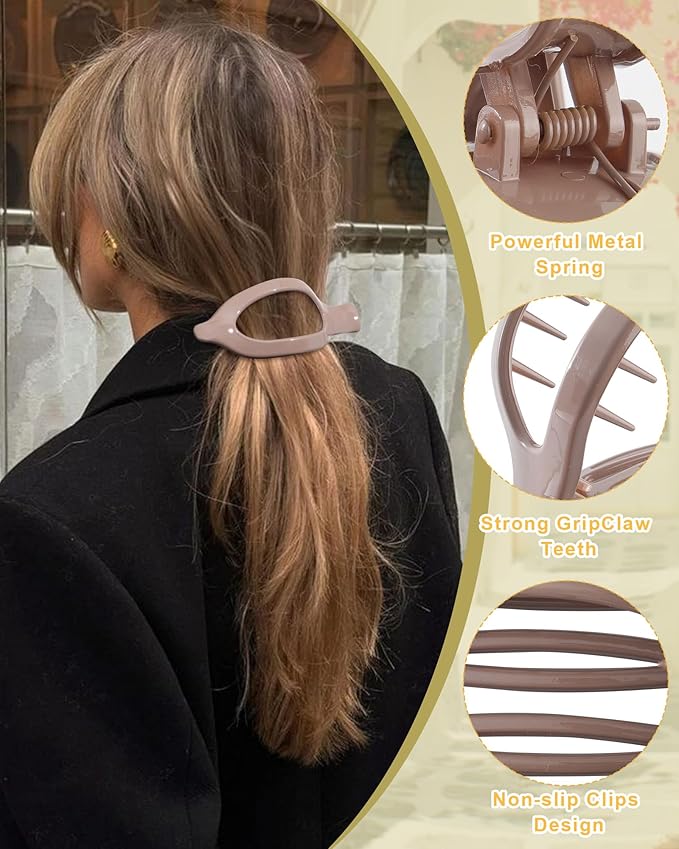 6 PCS French Flat Hair Clips for Women 2 Styles Large Matte Flat Claw Clips Strong Hold No-Slip French Hair Barrettes for Thick Thin Hair(Brown 2)