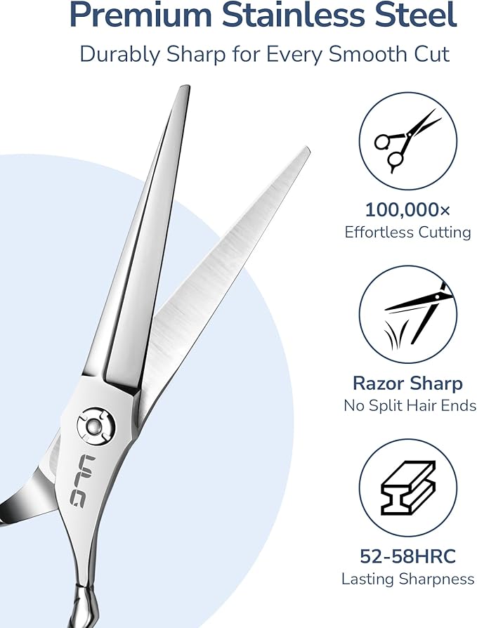 ULG Professional Hair Cutting Scissors 7" Japanese Stainless Steel Hand-Honed Barber Scissors for Home & Salon Use, Ergonomic Textured Handle for Men & Women