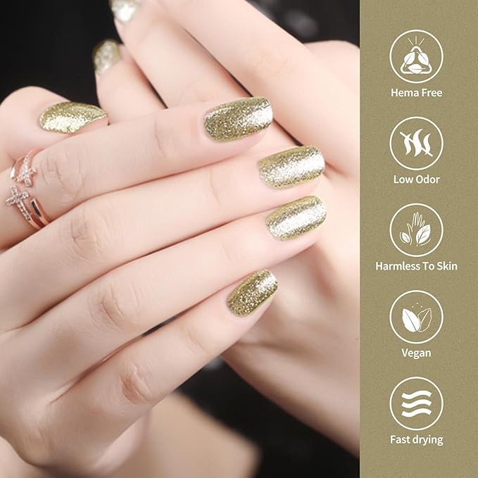 VENALISA Glitter Gel Nail Polish, 1 Pcs Gold Glitter Gel Polish Soak Off Hema-free UV Gel DIY at Home Manicure Salon Nail Art For Girls Women