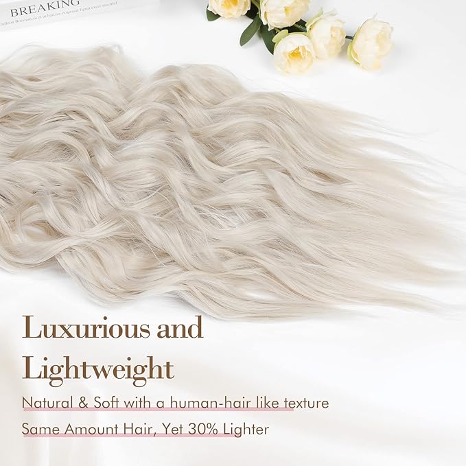 REECHO Hair Extensions, 4PCS Clip in Hair Extensions HE001 Natural Soft Synthetic Hairpieces for Women, Platium Blonde