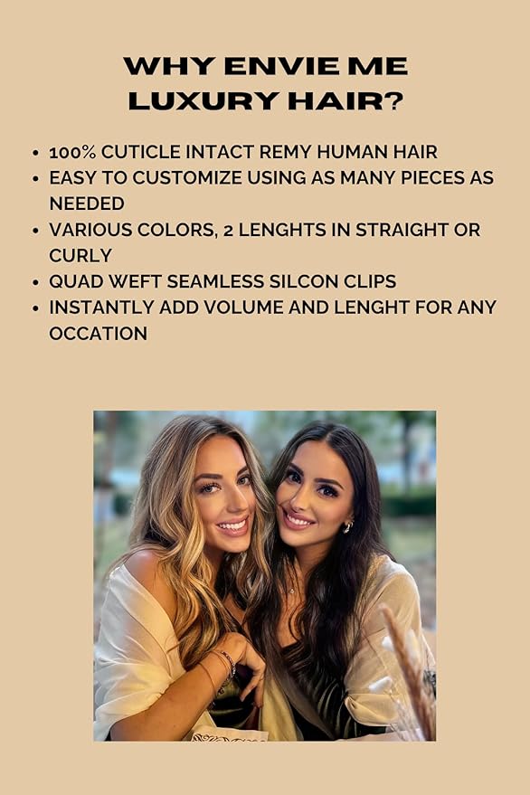 Envie Me Luxury Hair Extensions Remy Cuticle Intact Double Drawn Real Human Hair Seamless-Invisible Clip Deep Wave Curl Human Hair Extensions #18/60 Dark Blonde with Light Blonde 22 inch 120g 8 pcs