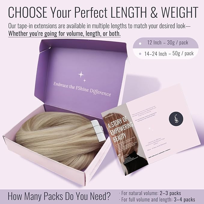 Fshine Tape Hair Extensions Human 22 Inch Highlighted Ash Blonde with Bleach Blonde Tape in Extensions Human Hair Straight Remy Invisible 20 pcs 50 g, for Women, Ladies & Girls