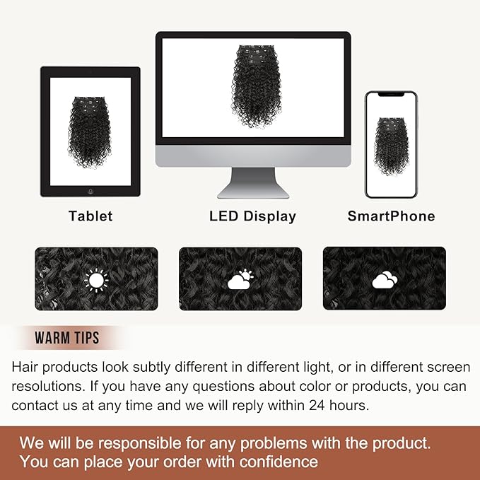 Clip in Hair Extensions, FLUFYMOOZ 4PC 100％ Pure Protein Silk Hair Extensions Long Soft Natural Hairpiece 16 Inch Curly Hair Extension for Women (Black Brown)