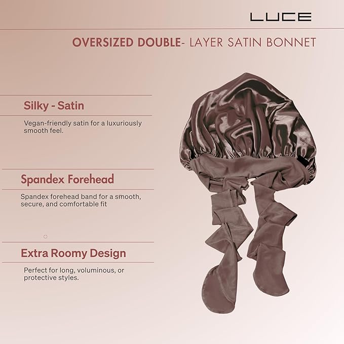 LUCE Satin Bonnet for Sleeping – Adjustable Double Layer Hair Cap for Women, Prevents Frizz & Breakage, Comfortable Night Cap