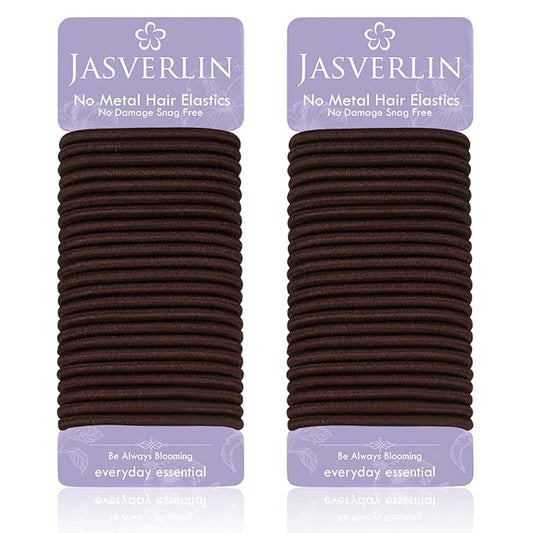 Brown Thick Large Hair Elastics Ties, Damage-free Ponytail Holder No Breakage Hair Ties Bands for Women’s Curly Texture, Stretchy Styling Accessories 5mm 48 Pcs