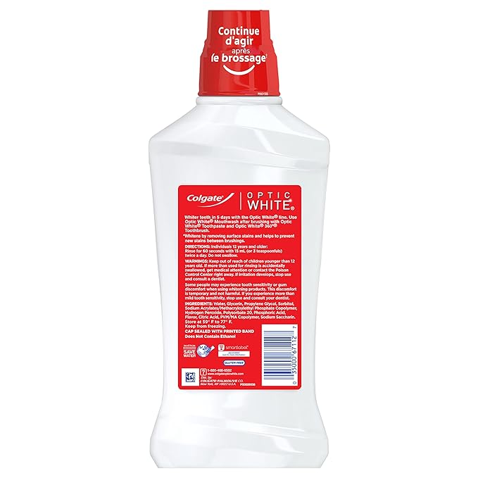Colgate Optic White Whitening Mouthwash, Fresh Mint - 946ml, 32 Fluid Ounce (Pack of 6)