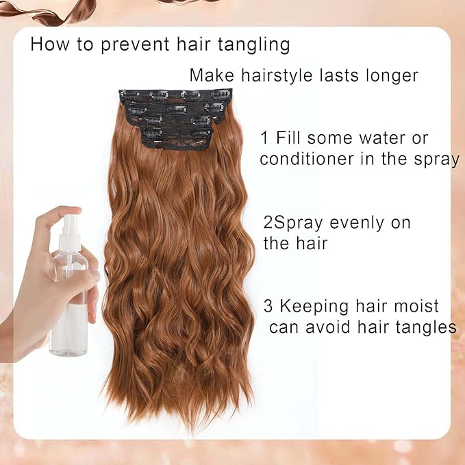 20 Inch Clip in Hair Extensions for Women, Synthetic 4pc Hair Extensions Clip in Hair Long Curly Wavy Hair Extension, Double Weft Hairpieces Full Head for Women (20INCH, 30c)