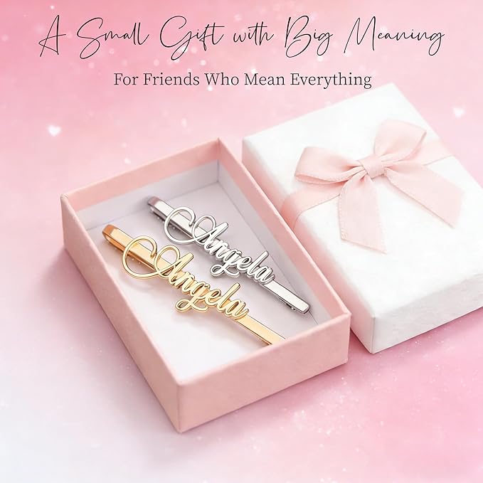 Personalized Name Hair Clip Stainless Steel for Women, Custom Name SlideProof Bobby Pins Hairpin Exquisite Nameplate Barrette Hair Accessories