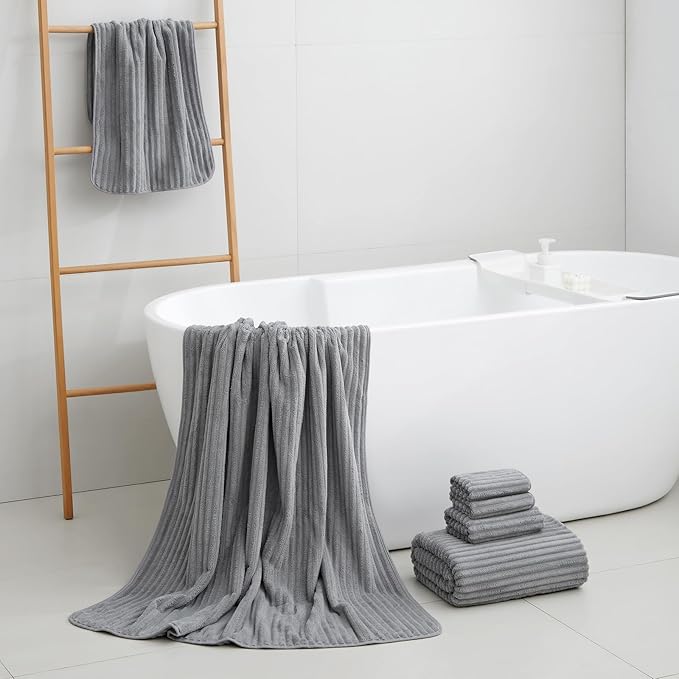 Oversized Bath Sheets 40x80 Inches Extra Large Bath Towels for Adults Super Soft Quick Dry Highly Absobent Microfiber Shower Towels for Bathroom, Pool, Gym, Yoga Towel (Gray, 2Piece)