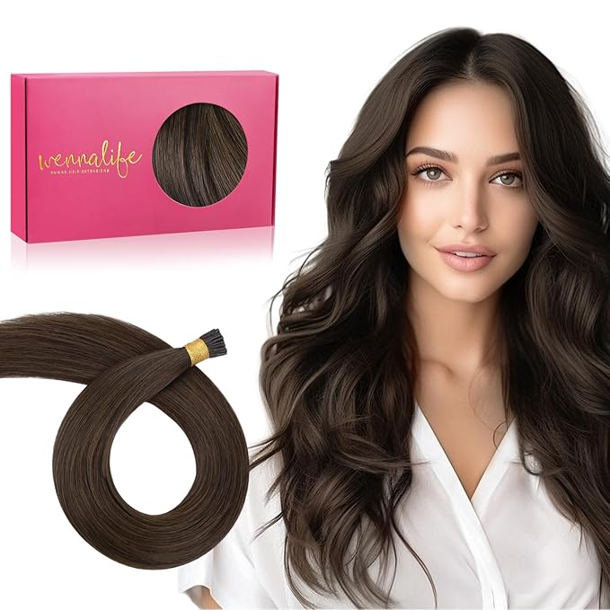 WENNALIFE I Tip Hair Extensions Human Hair, 50g 100s 14 Inch Chocolate Brown Remy Itip Human Hair Extensions Invisible Itips Straight I Tips Fusion Extensions Real Human Hair