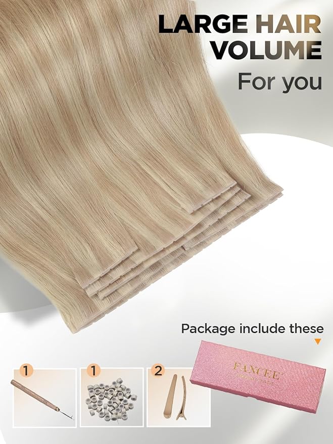 Twin Tab Butterfly Genius Weft Human Hair Extensions Simulated Scalp Latest Double Invisible Real 100% Remy Human Hair Weft with Micro Bead 100g 7ps 18 Inch Strawberry Highlight Blonde