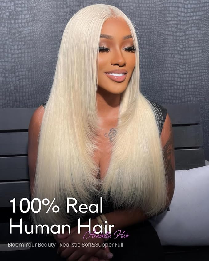 Arabella Hair 5x6 Glueless Wigs Human Hair 613 Lace Front Human Hair Wig Ready to Go 230% Density Pre Cut Pre Plucked Bleached Knots Blonde Straight HD Lace Frontal Wig (16inch, 5x6 Straight Wig)