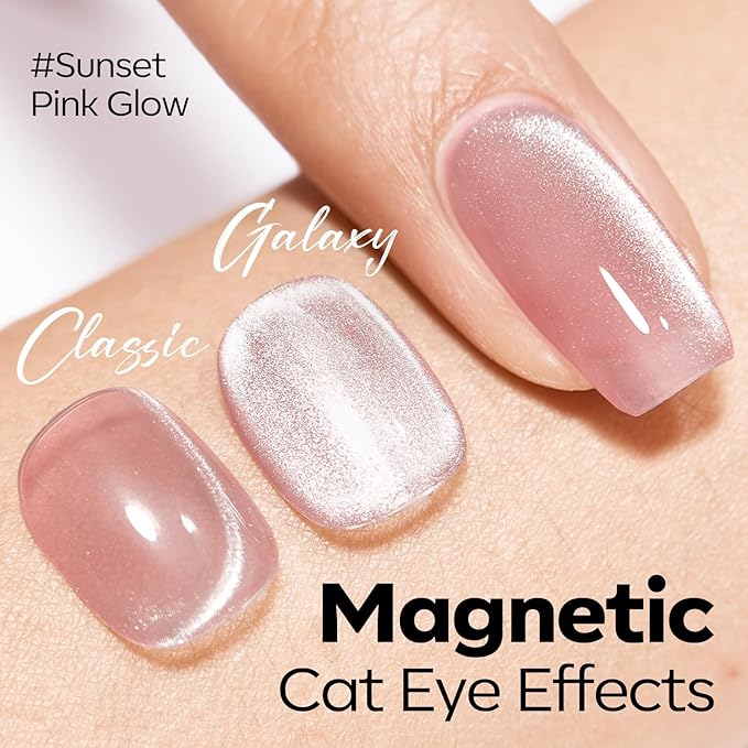 modelones Cat Eye Gel Nail Polish Pink 9D Cateye with Magnet Shimmer Soak Off Reflective Translucent Gel Magnetic Top Coat Nail Polish for Women Girl 15 ML