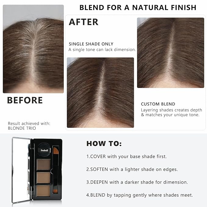 Root Touch Up Hair Color Powder, 3-Color Hairline Kit for Women & Men|Sweat Resistant&Nourishing, Instant Grey Coverage&Scalp Concealer, Natural Bald Spot Cover Up for Thinning Hair–Dark Brown