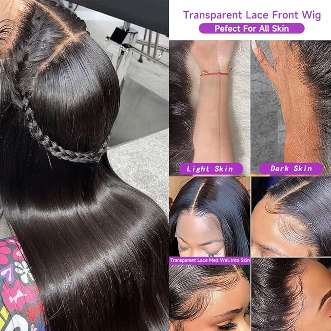 13x6 Lace Front Wigs Human Hair Pre Plucked with Baby Hair 180% Density Straight HD Transparent Lace Frontal Glueless Wigs for Black Women Human Hair Bleached Knots No Shedding Full And Thick 18 Inch
