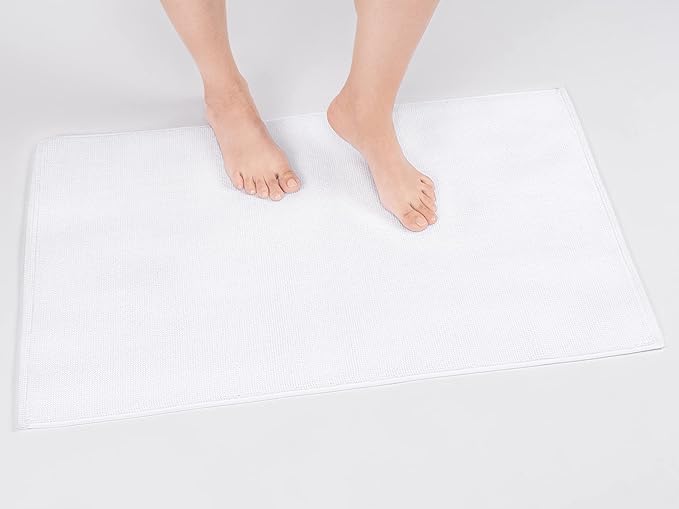 Cotton Paradise 100% Cotton Non Slip Bath Mats for Bathroom, 20x34 inch Soft Absorbent Quick Dry Machine Washable Floor Bath Mat, White Bath Rug