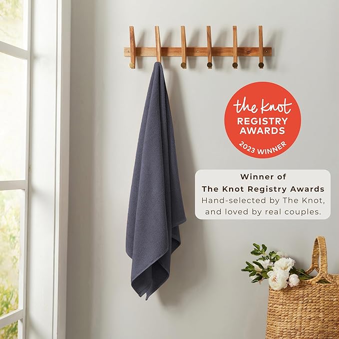 Great Bay Home 100% Cotton 6 Piece Towel Set - Absorbent, Quick-Drying, Durable Bath Towels for Bathroom Decor - Low-Twist, Two-Ply Fibers (Stone Blue)