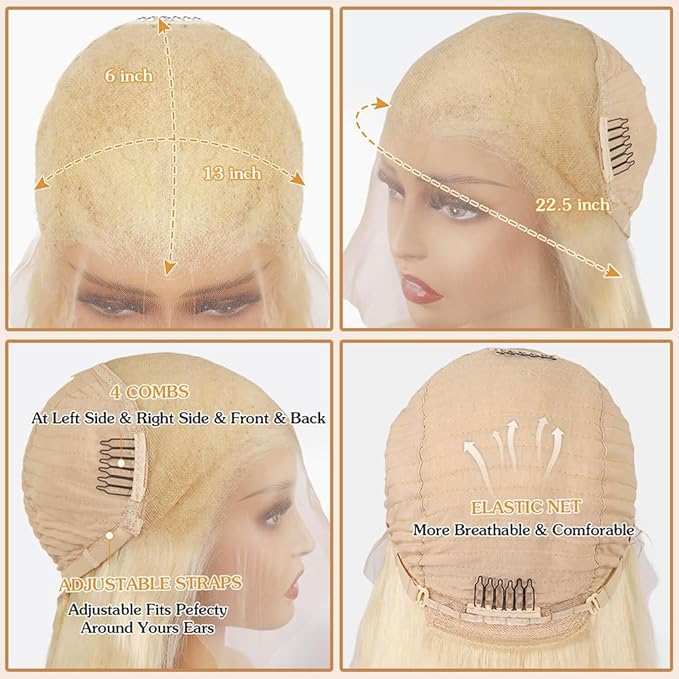 32 Inch 613 Lace Front Wigs Human Hair 13x6 HD Lace Front Wigs Human Hair 180 Density Straight Wig for Women Blonde Wigs Pre Plucked