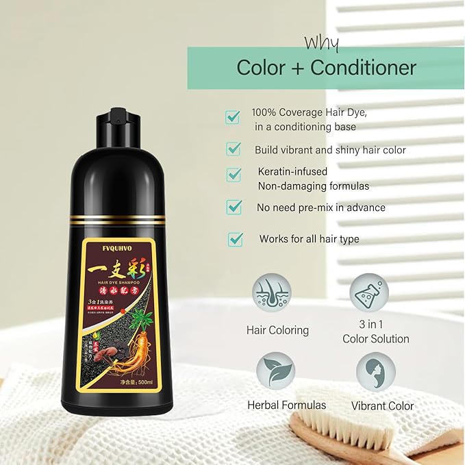 Red Hair Dye Shampoo, Instant Hair Color Shampoo, Covers Gray in Minutes, Burgundy Hair Dye, Champu Para Pintar el Cabello, Champu Para Canas, Easy to Use 16.90 Fl Oz