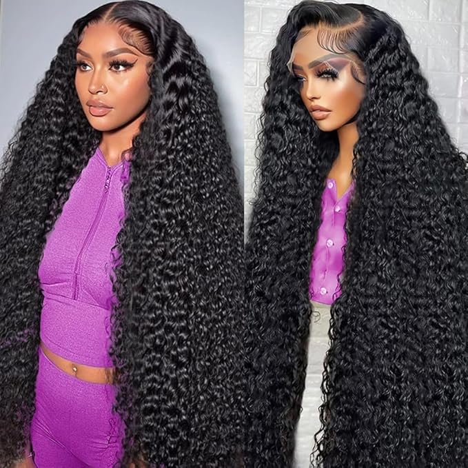 18 Inch Deep Wave Lace Front Wigs Human Hair 13x6 HD Transparent Deep Curly Lace Frontal Wigs Human Hair Glueless Wig pre Plucked 200% Density Natural Color