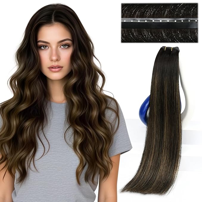 Sunny Hair Butterfly Weft Hair Extensions Human Hair 20 Inch Dual-Use Weft Hair Extensions with Micro Bead Golden Blonde Highlight Dirty Blonde Butterflyweft for Girl Invisible 100G