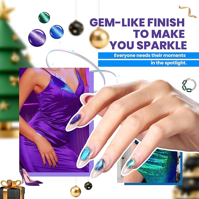 Beetles Cat Eye Gel Nail Polish Set - 20 Colors Christmas Glitter Red Green Blue Brown Black Cat Eye Magnetic Base Matte Glossy Top Coat Galaxy Gemlight Soak Off UV Manicure Salon Gift for Women