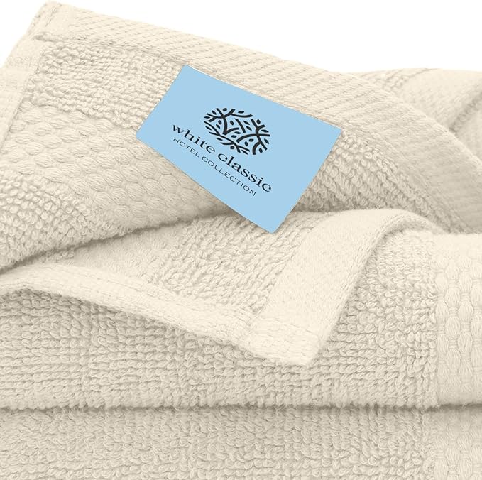 White Classic Luxury Cotton Washcloths 13x13 Inch - 650 GSM Turkish Cotton | Hotel, Spa, Bathroom Face Towel | 12 Pack, Ivory