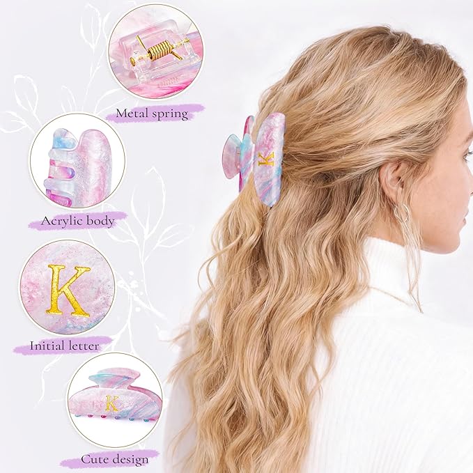 Personalized Hair Clips Hair Claws for Women - Elegant Hair Accessories for Women - Monogram Hair Claw Birthday Gifts for Her Bridesmaid Friend Sister Teacher Wife Grandma - Lavender,E