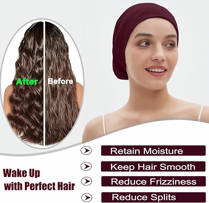 Sleep Cap Bonnet for Sleeping, Adjustable Cooling Ice Silk Lined Hair Bonnets for Natural Curly Braids Beanie Hat Women Men
