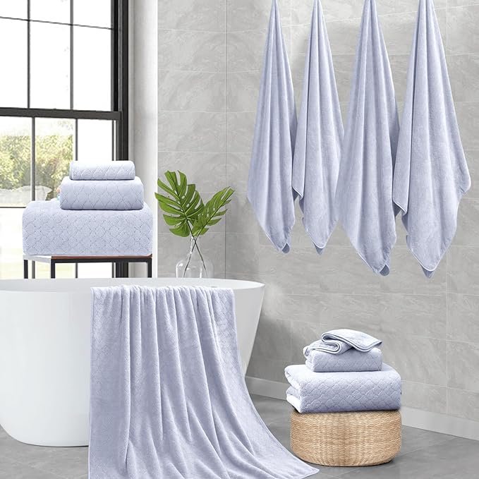 8-Piece Bath Towels Set,2 Oversized Bath Sheet,2 Hand Towels and 4 Washcloths - 600 GSM Soft Microfiber Highly Absorbent Quick Dry Shower Towel Collection for Bathroom Hotel and Spa,Light Purple