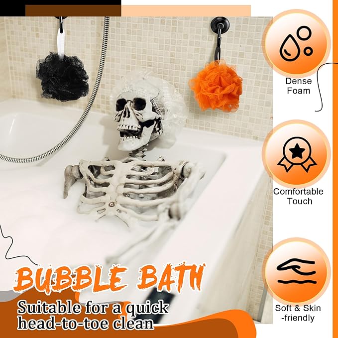 12 Pcs Christmas Bath Loofah Sponge Red Green Loofah Exfoliating Body Scrubber Shower Sponge 50g Mesh Shower Pouf Balls Gift Set for Women Men Bathing Accessories(Black,Orange)