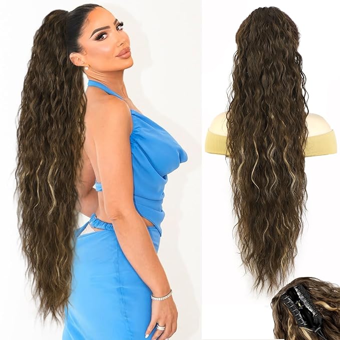 ENBEAUTIFUL 30" Claw Clip Ponytail Extension Long Wavy Ponytail Extension Synthetic Pony Tails Hair Extensions Clip in Synthetic Hair pieces for Women
