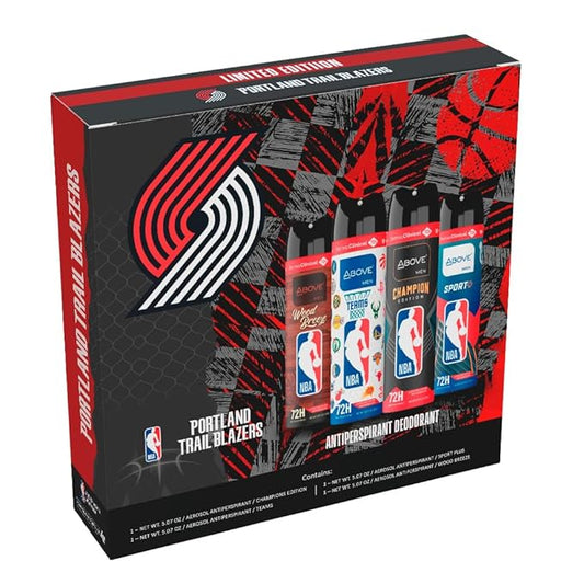Above NBA – PORTLAND TRAIL BLAZERS Deodorant Gift Set – A Giftable Set for TRAIL BLAZERS Fans – Antiperspirant Spray, 4 Signature Scents, 72h Protection, Dry Spray, No Stains – 5.07 oz, Pack of 4