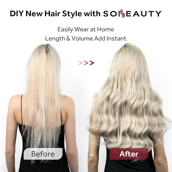 Clip in Hair Extensions Real Human Hair, Remy Hair Extensions Clip In Human Hair Thick and Silky, Ash Blonde Highlighted Platinum Blonde #P17A/60A 18Inch 120G 7PCS