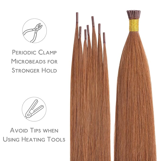 WENNALIFE I Tip Hair Extensions Human Hair, 50g 50s 18 Inch Cinnamon Terra Copper Remy Itip Human Hair Extensions Invisible Itips Straight I Tips Fusion Extensions Real Human Hair