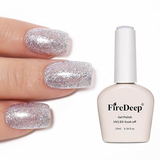 Sparkle Silver Gel Polish Glitter Hema Free 0.34 OZ Same Color Same Top Cover Reflective UV Polish Manicure Nail Art DIY