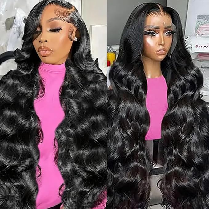 13x6 Lace Front Wigs Human Hair Pre Plucked 210 Density Body Wave HD Lace Front Wigs for Women Human Hair Glueless (Natural Color Body Wave Wig, 34 Inch)